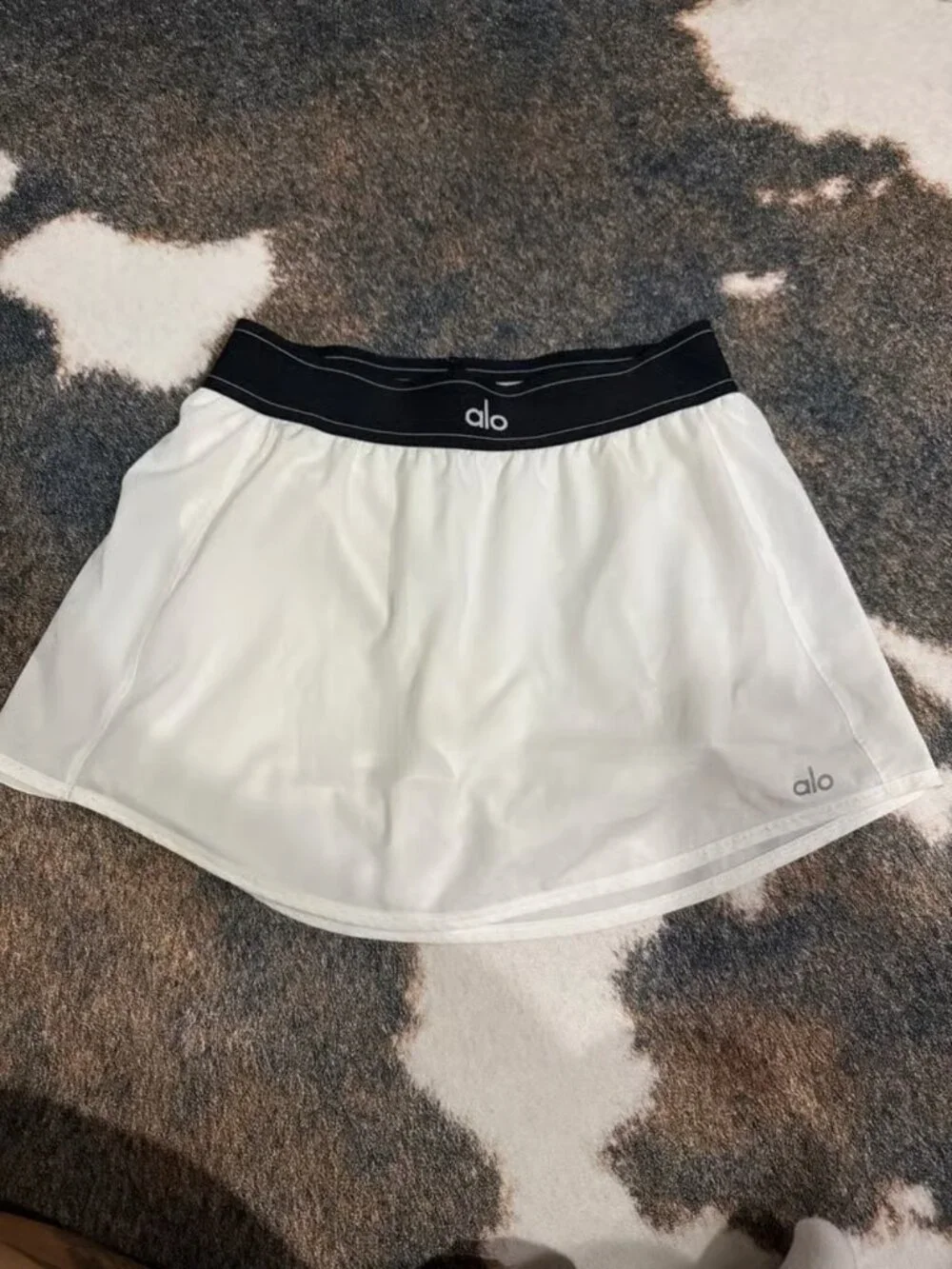 Alo Women's White Tennis Skirt with Black Waistband